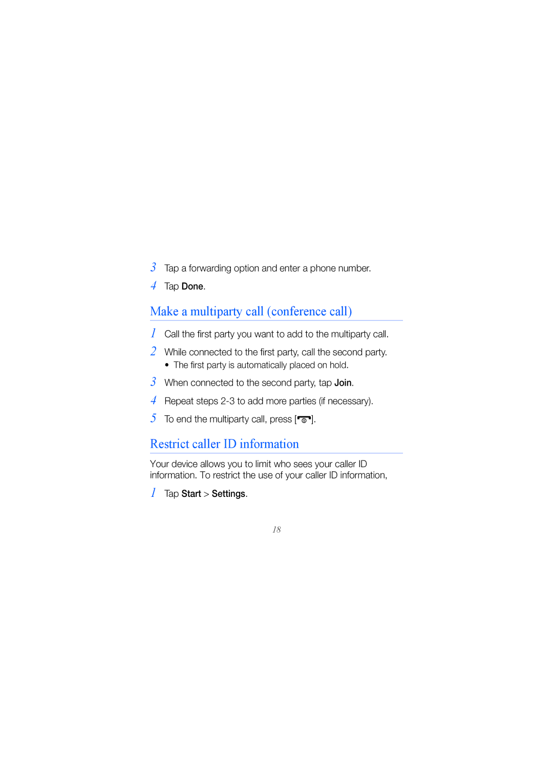 Samsung GT-I8000ISEXEF, GT-I8000DBBDBT manual Make a multiparty call conference call, Restrict caller ID information 