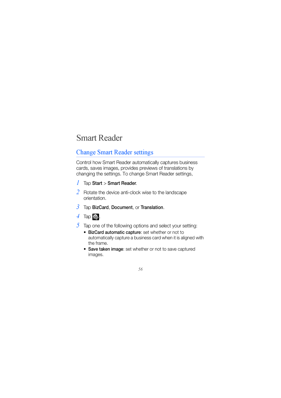 Samsung GT-I8000ISCXEC, GT-I8000DBBDBT, GT-I8000KKETUR, GT-I8000KKBTUR, GT-I8000KKADTM manual Change Smart Reader settings 