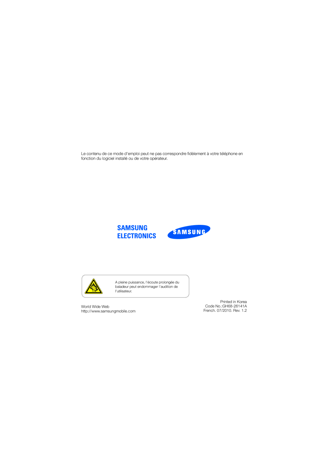 Samsung GT-I8000KKEXEF, GT-I8000ISEFTM, GT-I8000ISAXEF, GT-I8000ISESFR, GT-I8000EKEXEF, GT-I8000KKESFR manual French /2010. Rev 