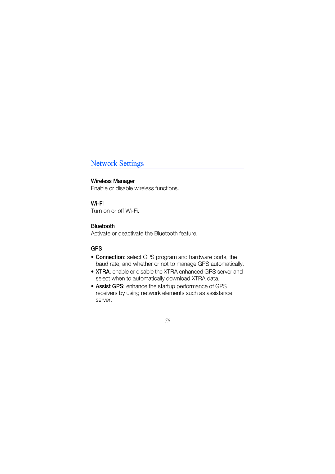 Samsung GT-I8000KKEMWD, GT-I8000KKAKEN, GT-I8000KKATHR, GT-I8000KKBARB, GT-I8000KKEITO, GT-I8000RWBJED Network Settings, Gps 