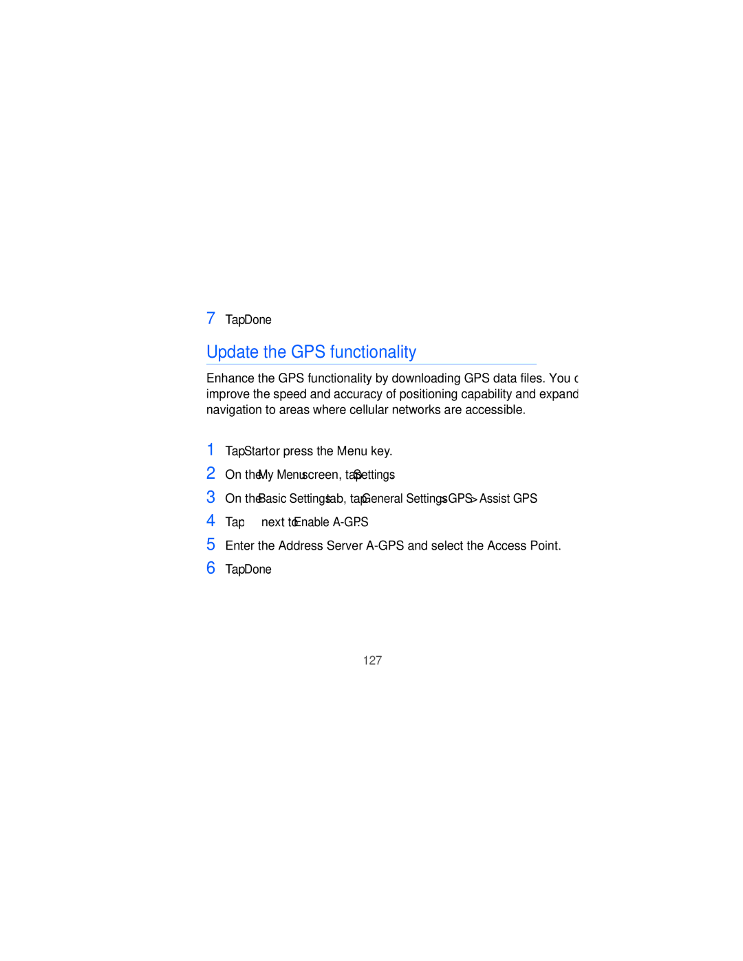 Samsung GT-i8000L user manual Update the GPS functionality 