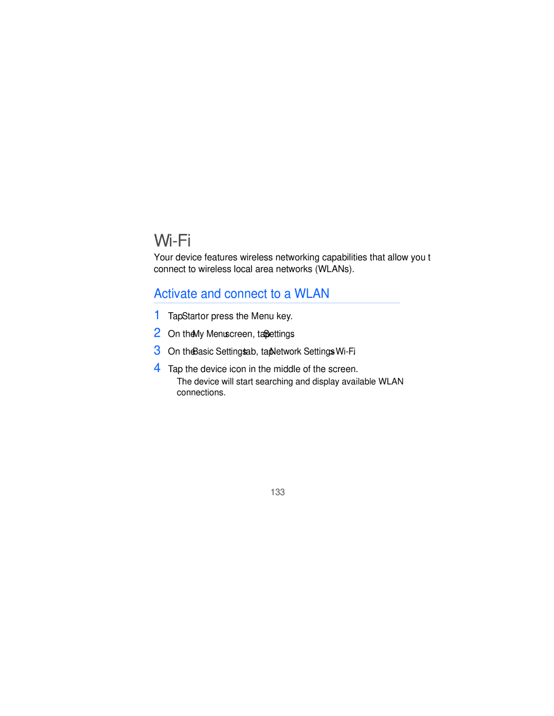 Samsung GT-i8000L user manual Wi-Fi, Activate and connect to a Wlan 