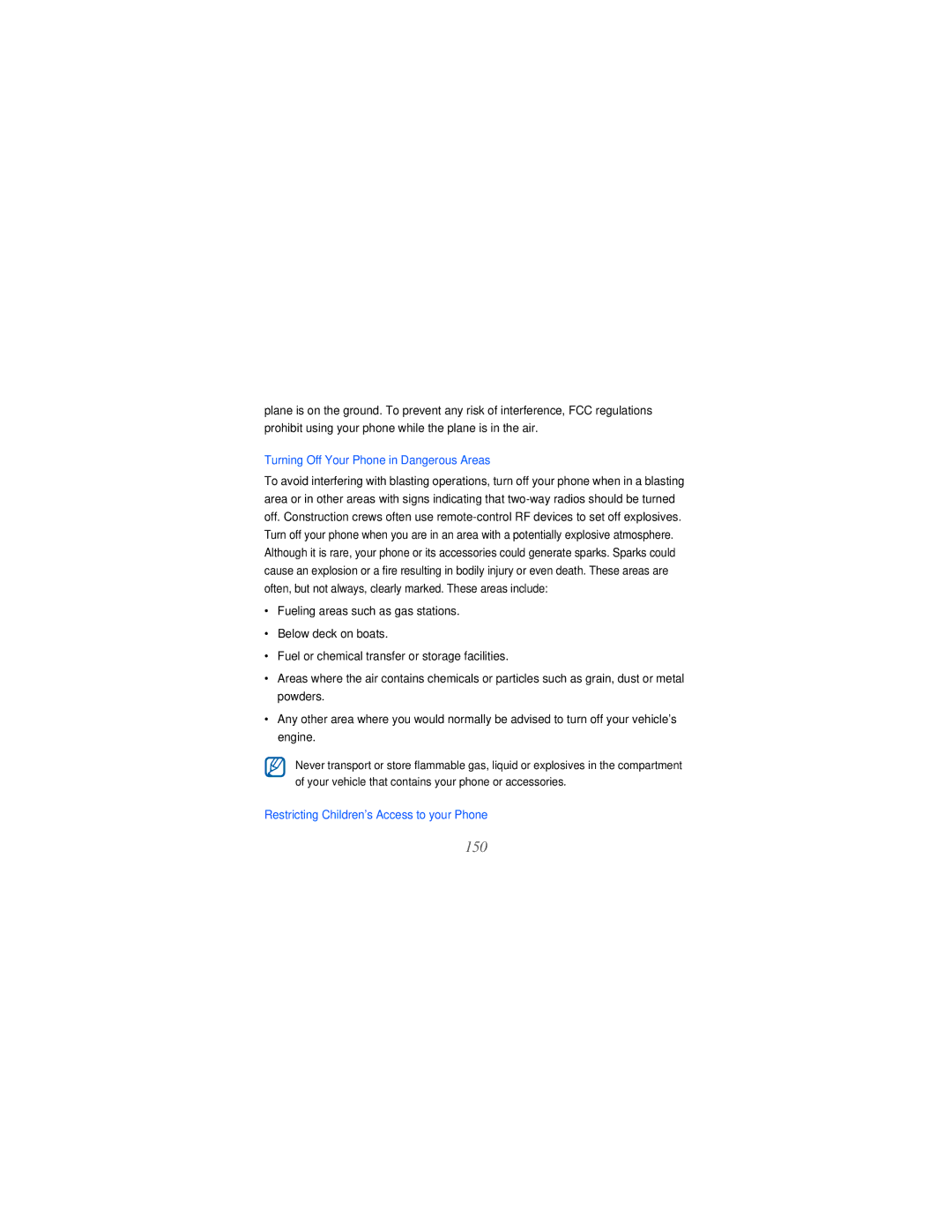 Samsung GT-i8000L user manual Turning Off Your Phone in Dangerous Areas, Restricting Children’s Access to your Phone 