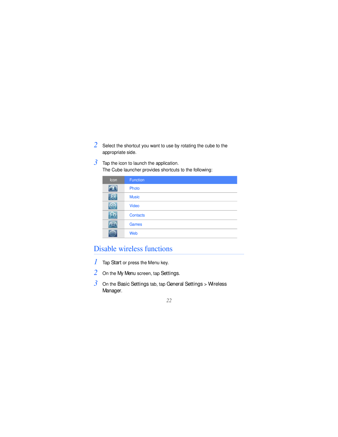 Samsung GT-i8000L user manual Disable wireless functions 