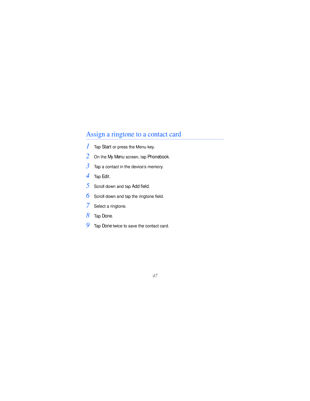 Samsung GT-i8000L user manual Assign a ringtone to a contact card 