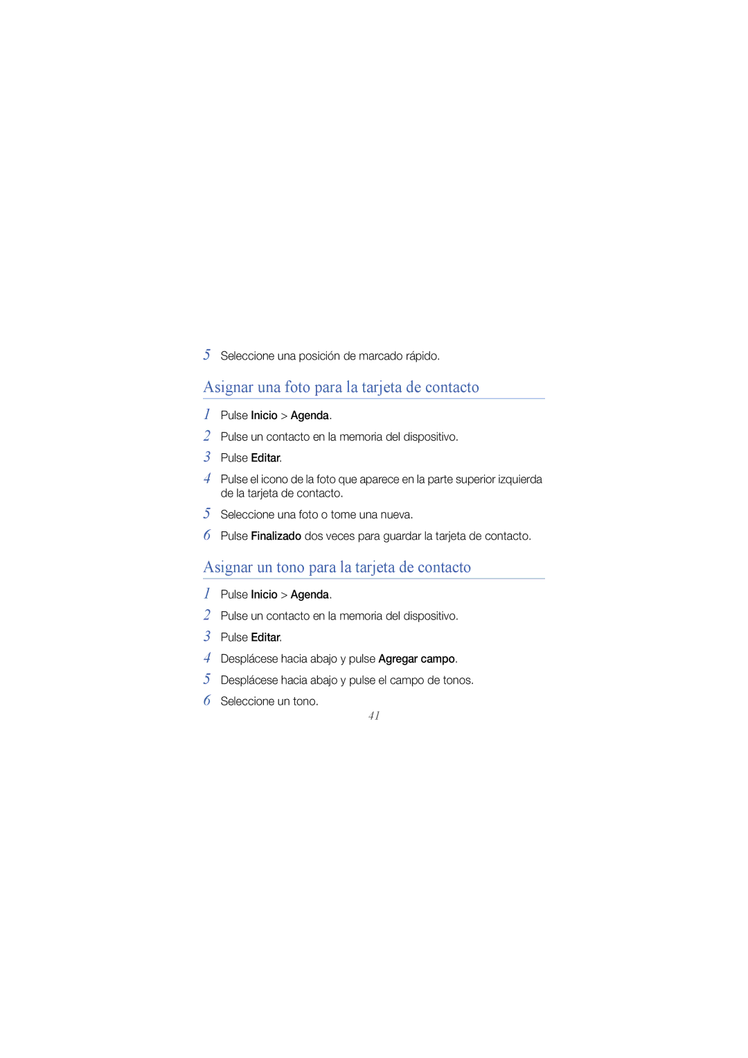 Samsung GT-I8000KKEATL manual Asignar una foto para la tarjeta de contacto, Asignar un tono para la tarjeta de contacto 