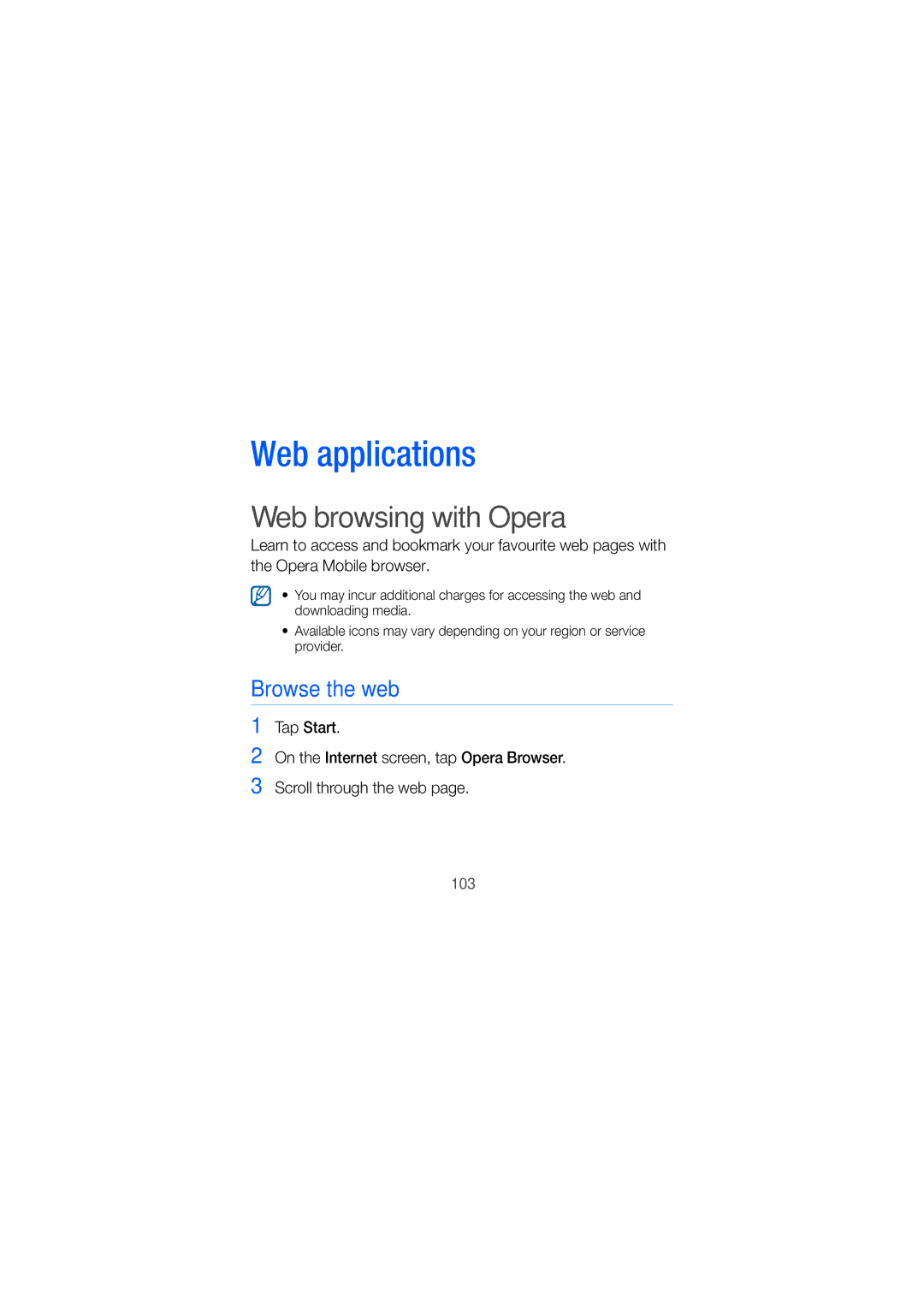 Samsung GT-I8000T manual Web browsing with Opera, Browse the web 