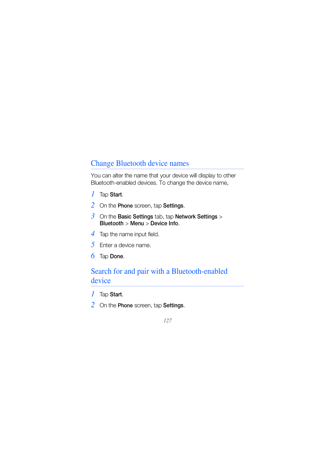 Samsung GT-I8000T manual Change Bluetooth device names, Search for and pair with a Bluetooth-enabled device 