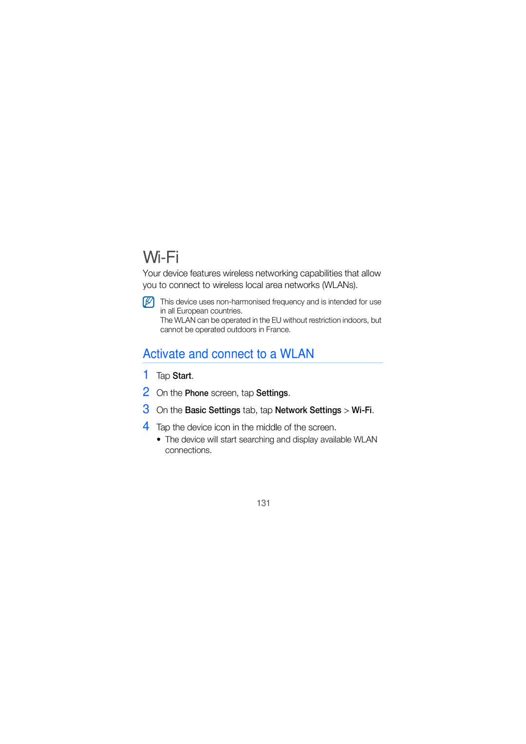 Samsung GT-I8000T manual Wi-Fi, Activate and connect to a Wlan 