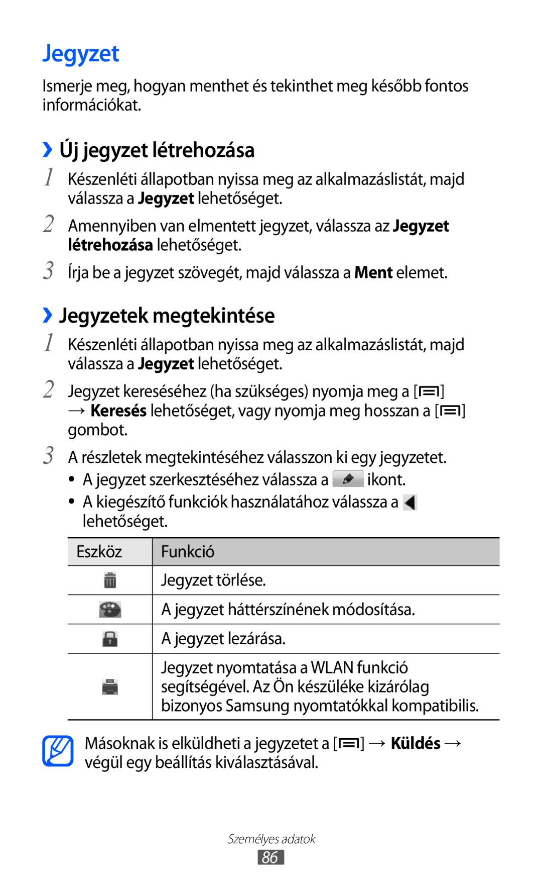 Samsung GT-I8150FKACOA, GT-I8150EWAITV, GT-I8150FKADBT manual ››Új jegyzet létrehozása, ››Jegyzetek megtekintése 