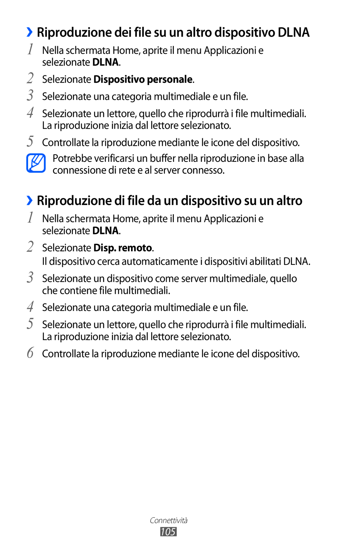 Samsung GT-I8150FKAITV manual Selezionate Dispositivo personale, Selezionate una categoria multimediale e un file, 105 