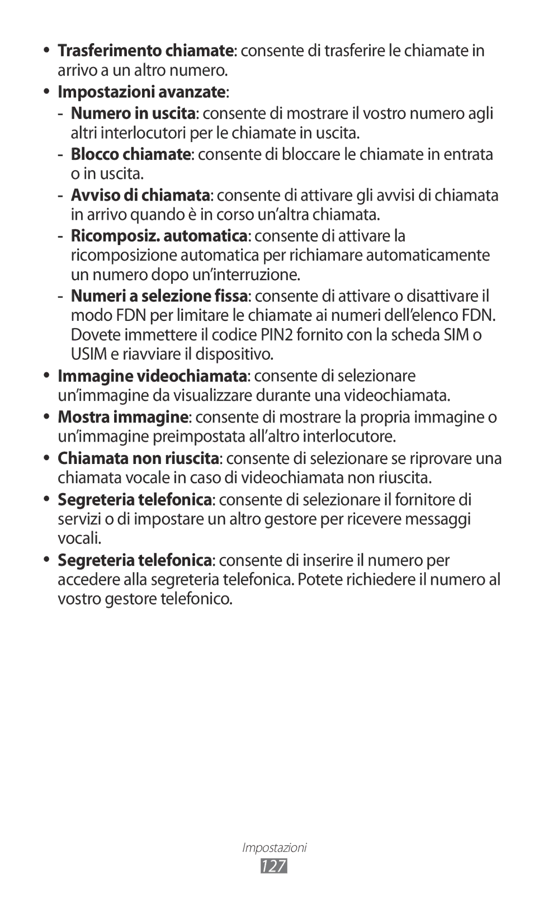 Samsung GT-I8150FKAITV, GT-I8150EWAITV manual Impostazioni avanzate, 127 