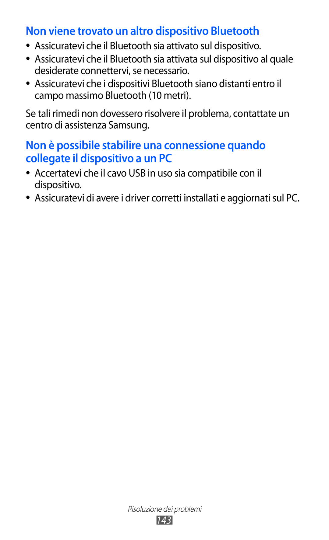 Samsung GT-I8150FKAITV, GT-I8150EWAITV manual Non viene trovato un altro dispositivo Bluetooth, 143 