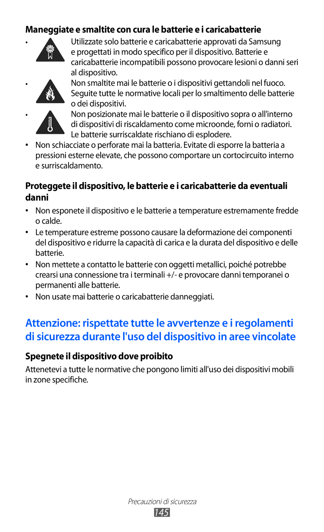 Samsung GT-I8150FKAITV, GT-I8150EWAITV manual 145, Spegnete il dispositivo dove proibito 