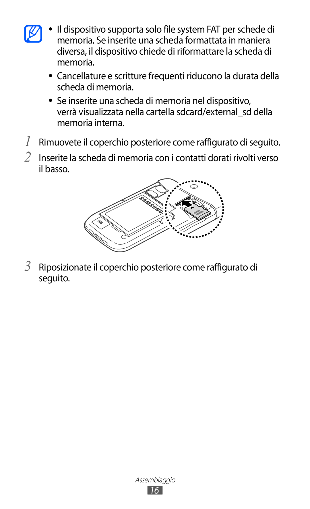 Samsung GT-I8150EWAITV, GT-I8150FKAITV manual Assemblaggio 