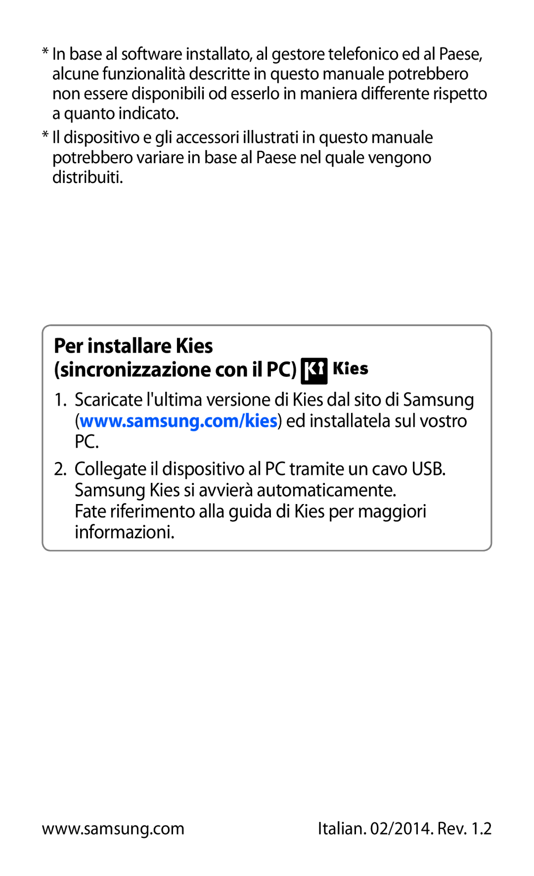 Samsung GT-I8150EWAITV, GT-I8150FKAITV manual Per installare Kies sincronizzazione con il PC 