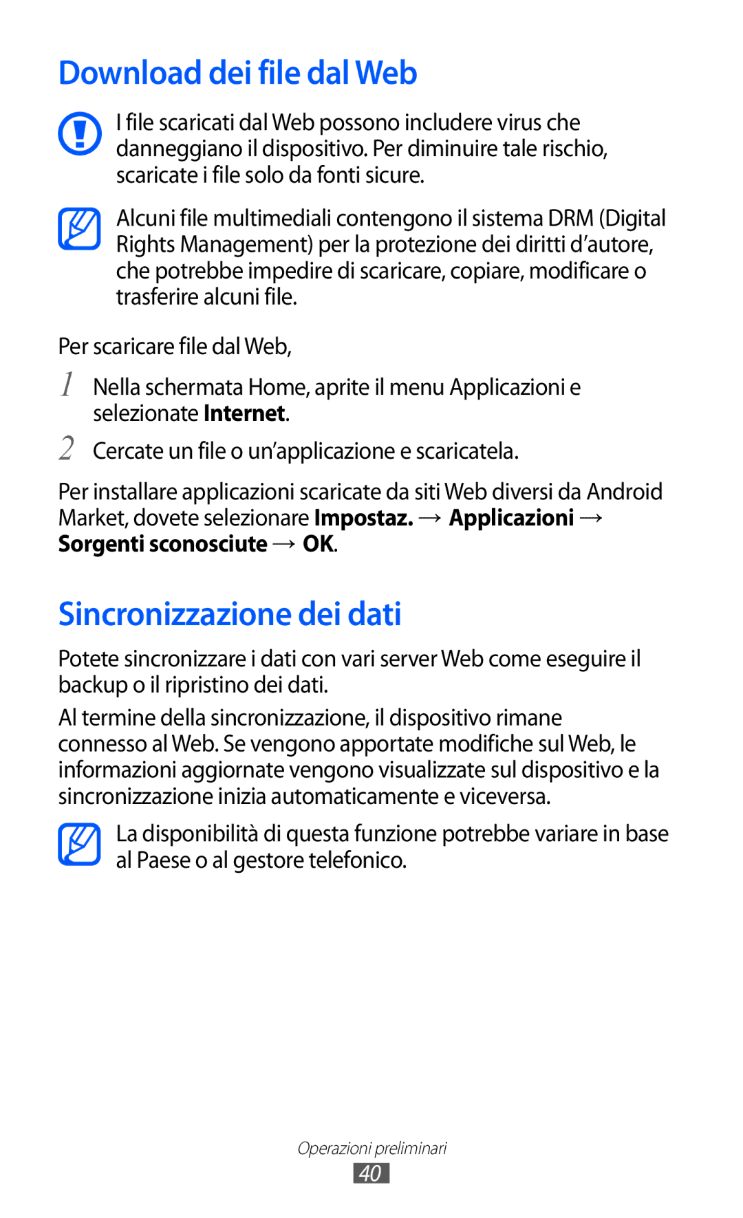 Samsung GT-I8150EWAITV, GT-I8150FKAITV manual Download dei file dal Web, Sincronizzazione dei dati 