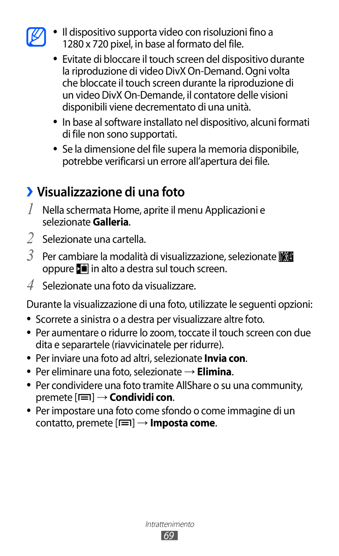 Samsung GT-I8150FKAITV, GT-I8150EWAITV manual ››Visualizzazione di una foto, Selezionate una foto da visualizzare 