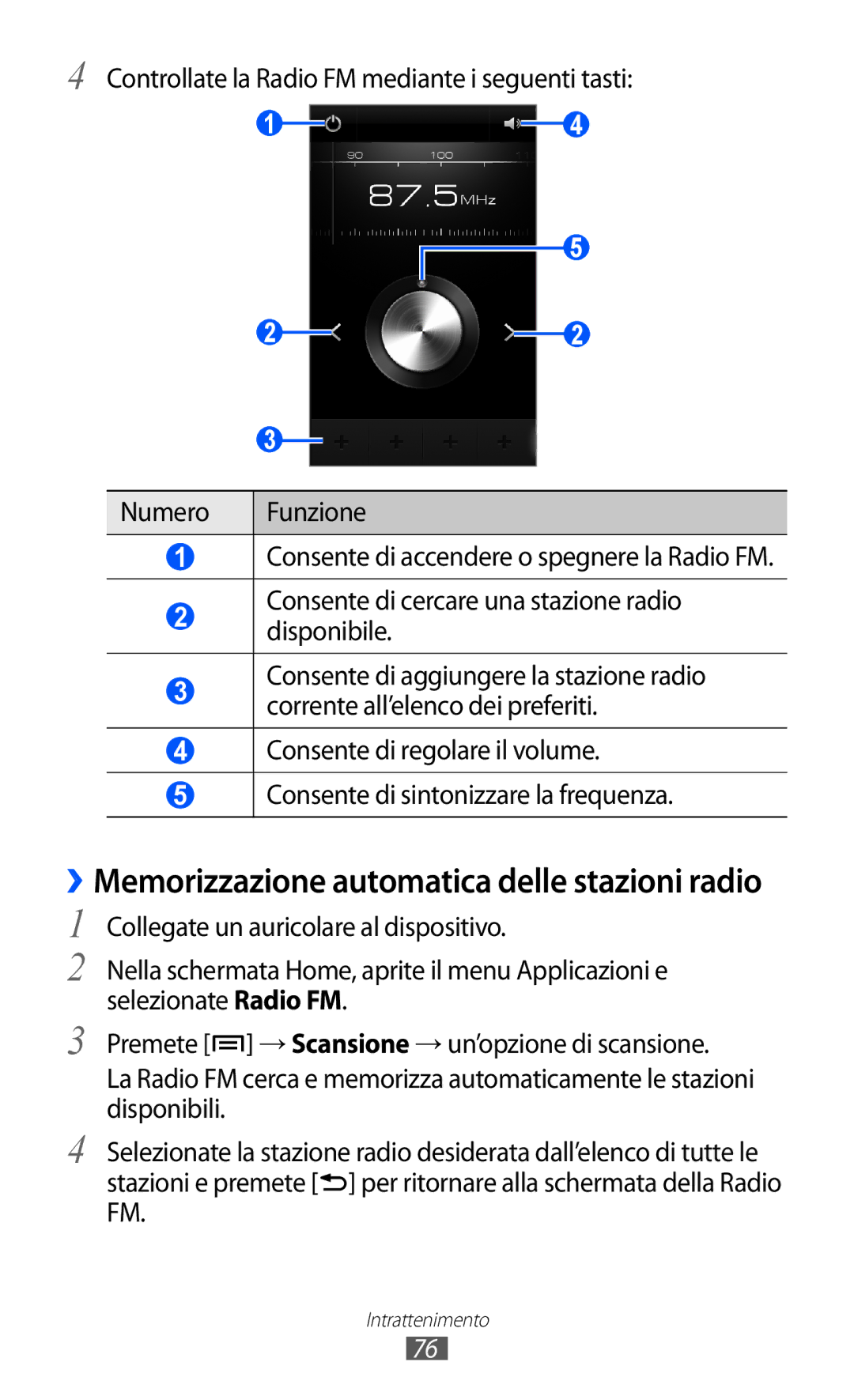 Samsung GT-I8150EWAITV, GT-I8150FKAITV manual ››Memorizzazione automatica delle stazioni radio 