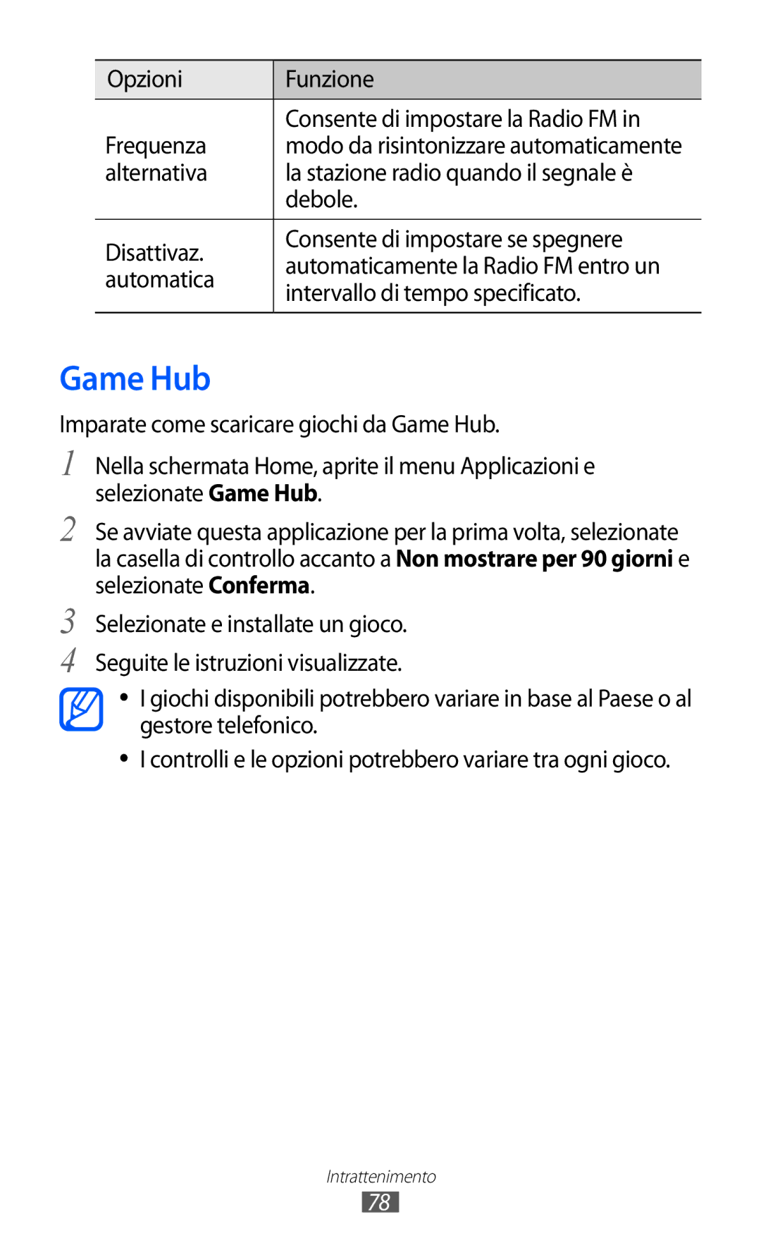 Samsung GT-I8150EWAITV, GT-I8150FKAITV manual Game Hub, Automatica, Intervallo di tempo specificato 