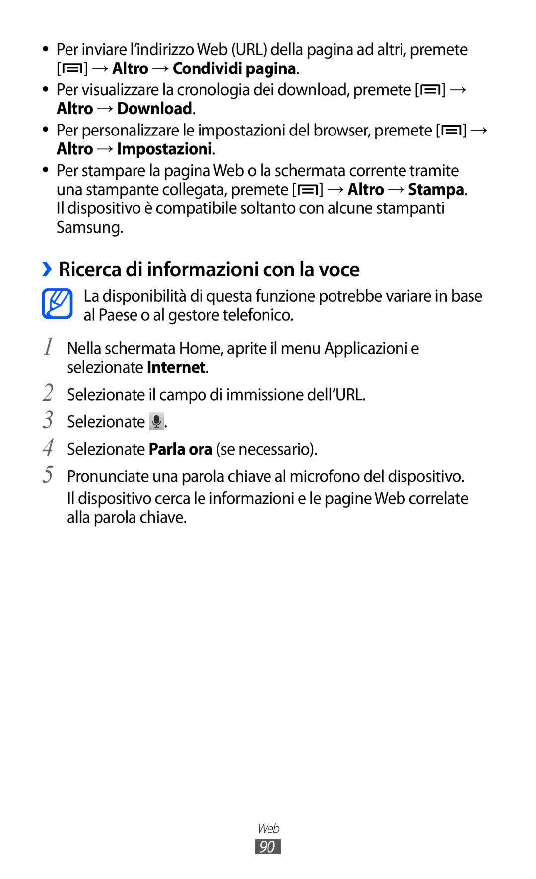 Samsung GT-I8150EWAITV, GT-I8150FKAITV manual ››Ricerca di informazioni con la voce, Altro → Download 