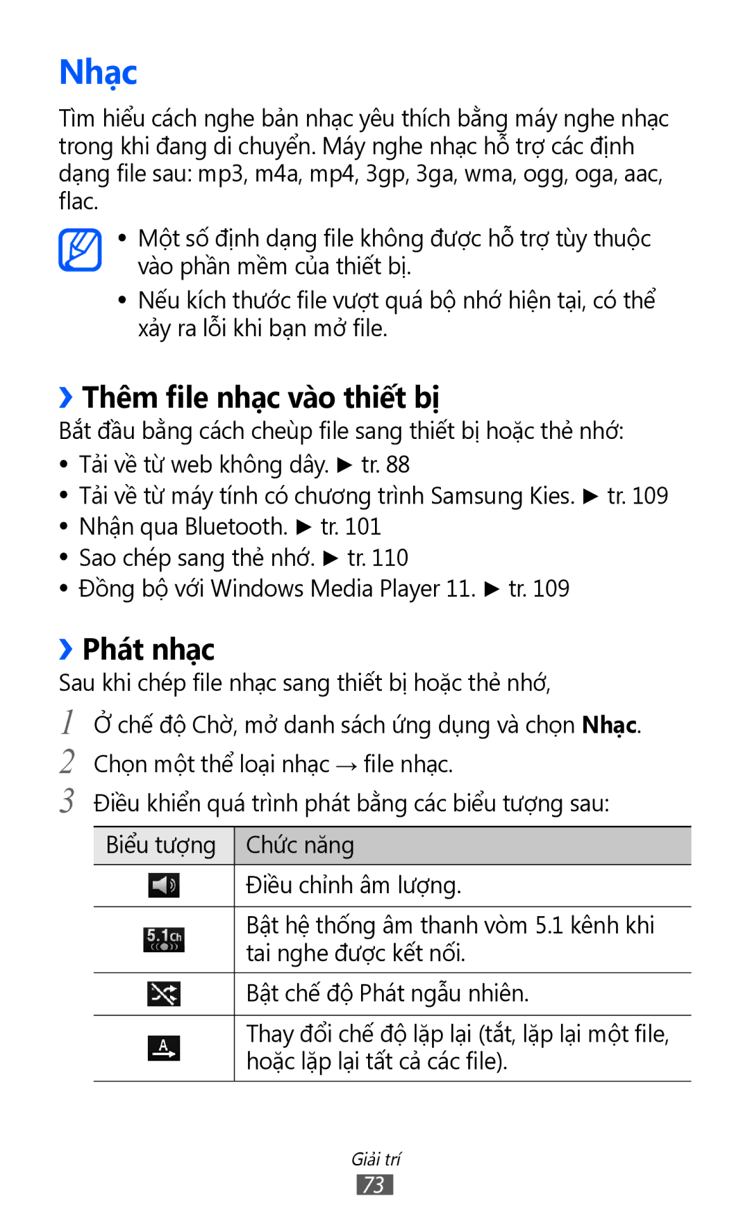 Samsung GT-I8150MAAXXV, GT-I8150EWAXXV, GT-I8150FKAXEV, GT-I8150FKAXXV manual Nhạc, ››Thêm file nhạc vào thiết bị, ››Phát nhạc 