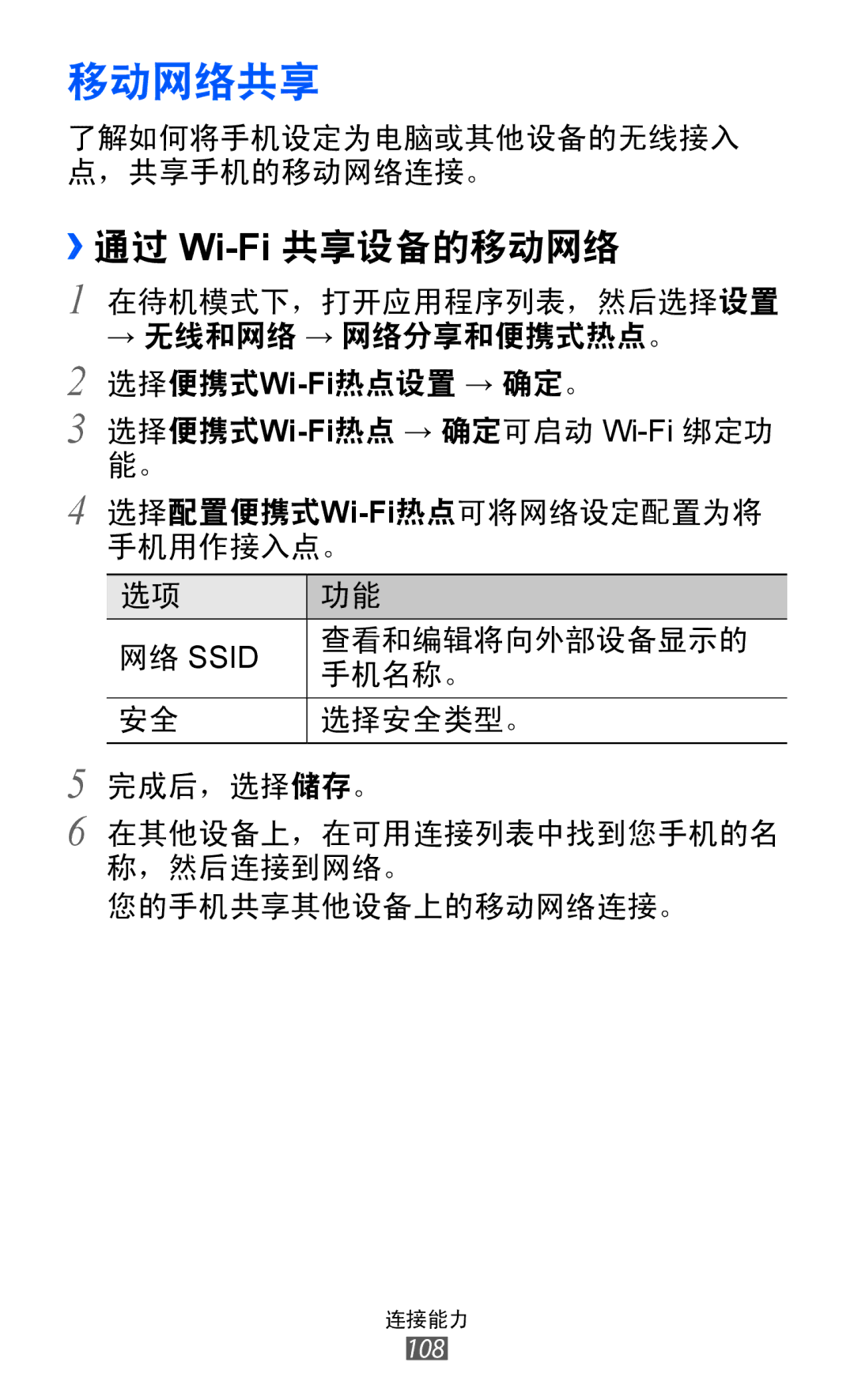 Samsung GT-I8150MAAXXV, GT-I8150EWAXXV, GT-I8150FKAXEV, GT-I8150FKAXXV, GT-I8150EWAXEV manual 移动网络共享, ››通过 Wi-Fi共享设备的移动网络 