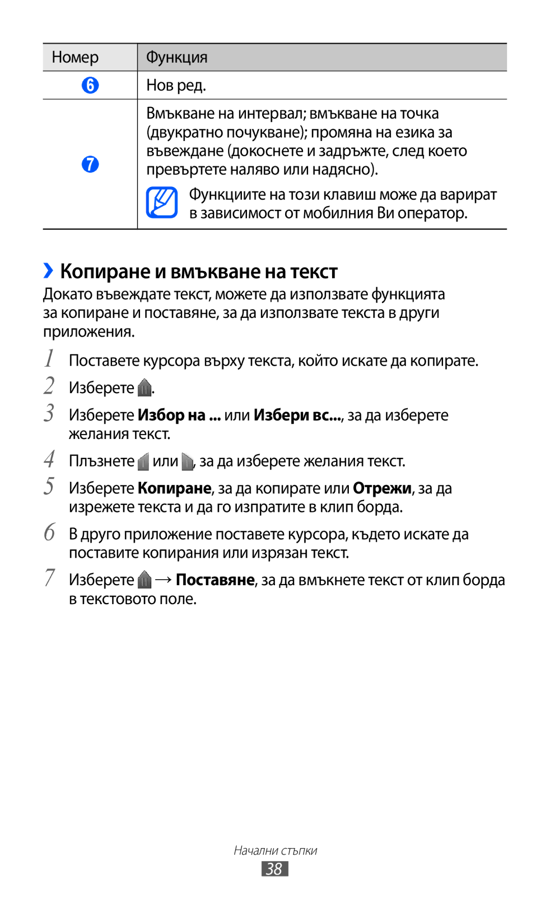 Samsung GT-I8150FKABGL manual ››Копиране и вмъкване на текст, Номер Функция Нов ред, Превъртете наляво или надясно 