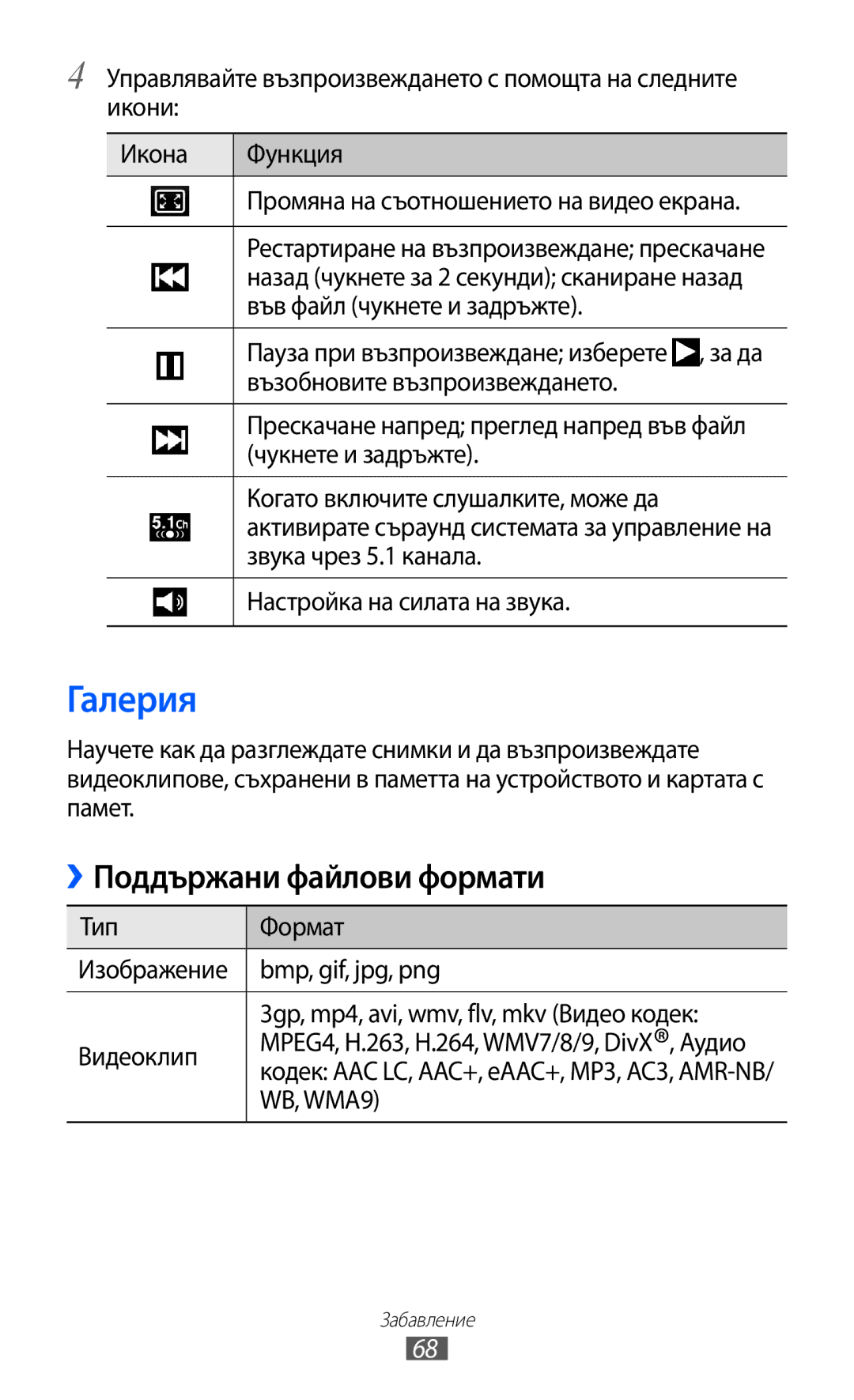 Samsung GT-I8150FKABGL, GT-I8150EWABGL manual Галерия, Поддържани файлови формати 