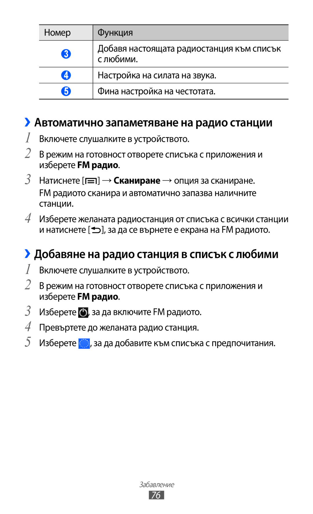 Samsung GT-I8150FKABGL, GT-I8150EWABGL manual ››Добавяне на радио станция в списък с любими 