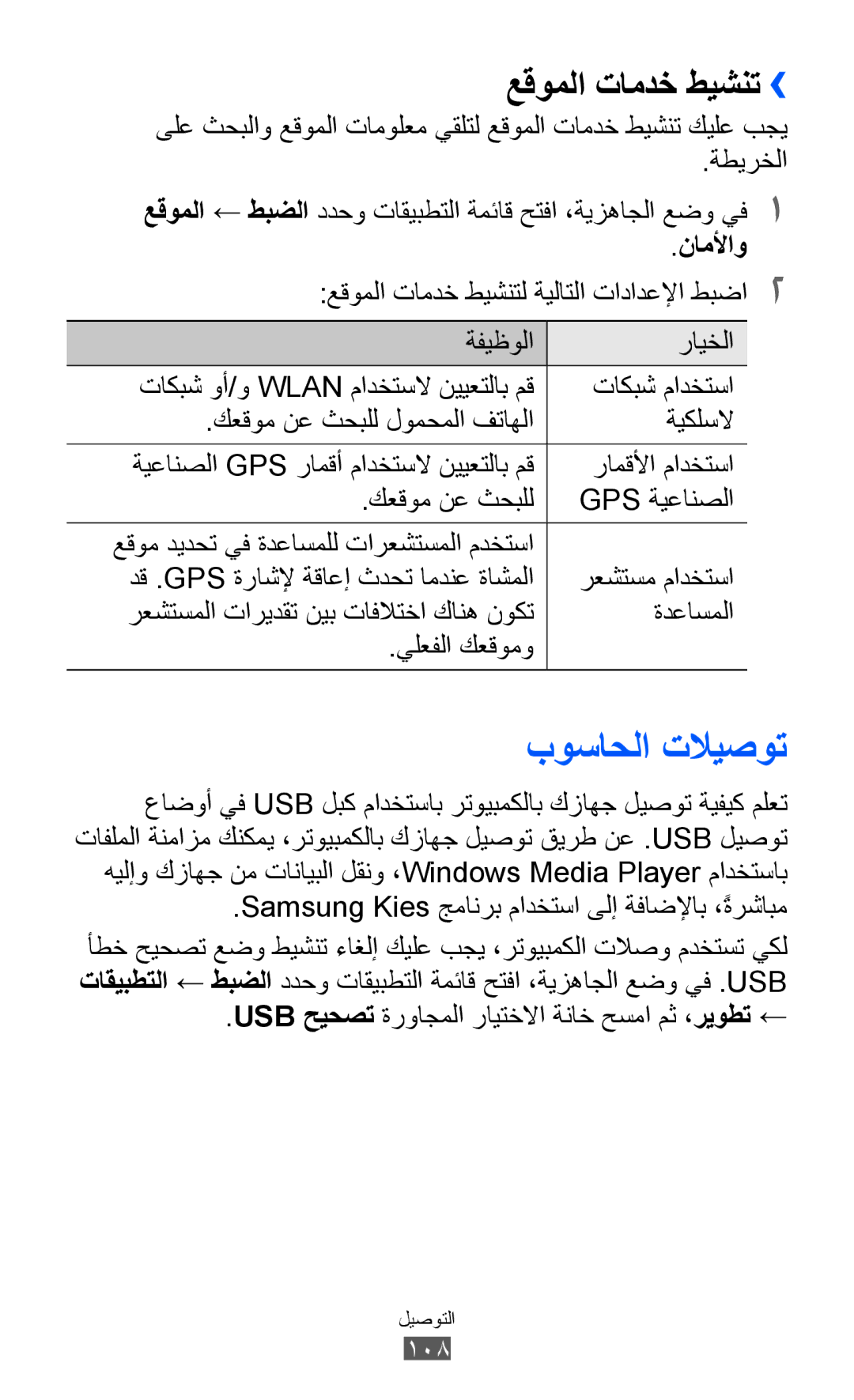 Samsung GT-I8150FKAKSA, GT-I8150FKAXSG, GT-I8150EWAMID, GT-I8150FKAEGY manual بوساحلا تلايصوت, عقوملا تامدخ طيشنت››, ناملأاو 