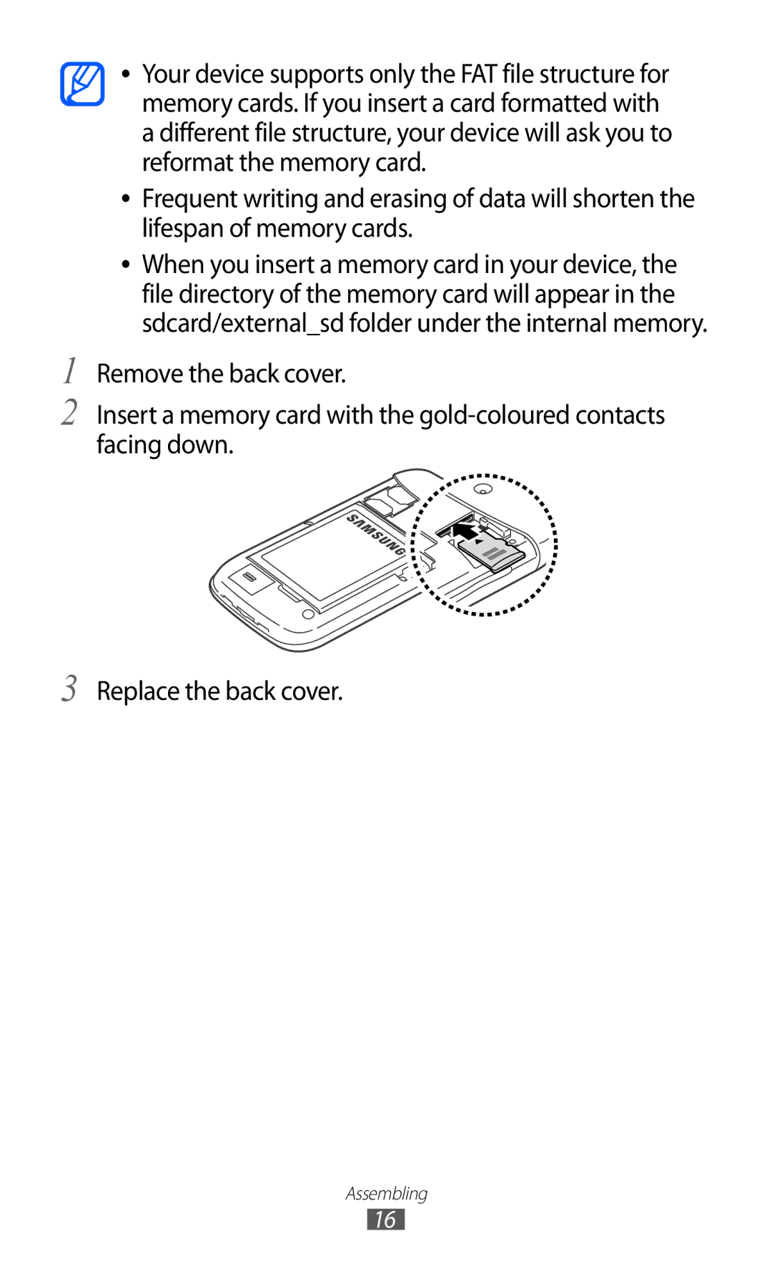 Samsung GT-I8150FKUSKZ, GT-I8150FKAKSA, GT-I8150FKAXSG, GT-I8150EWAMID, GT-I8150FKAEGY, GT-I8150FKAJED manual Assembling 