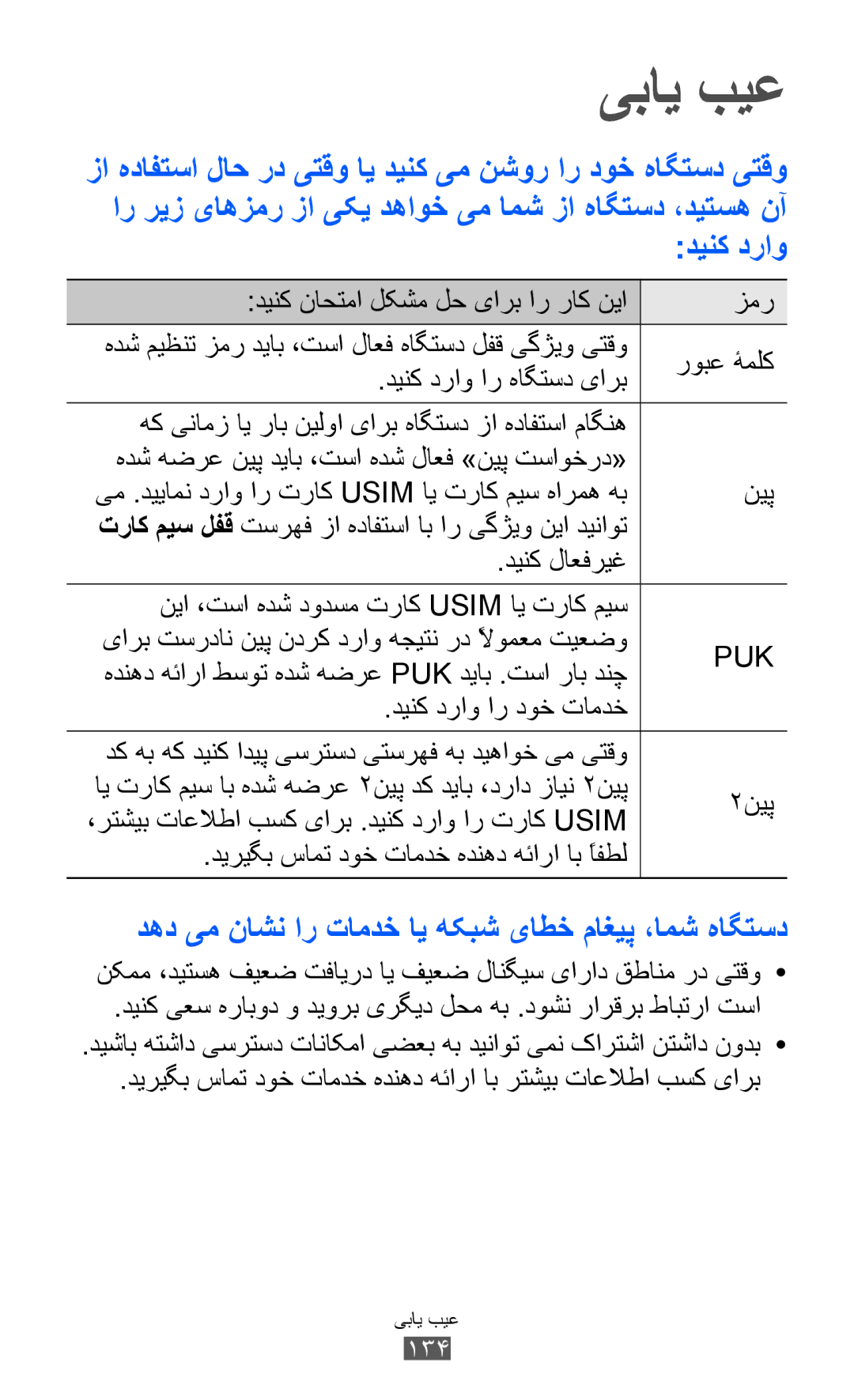 Samsung GT-I8150MAAXSG, GT-I8150FKAKSA, GT-I8150FKAXSG manual یبای بیع, دهد یم ناشن ار تامدخ ای هکبش یاطخ ماغیپ ،امش هاگتسد 