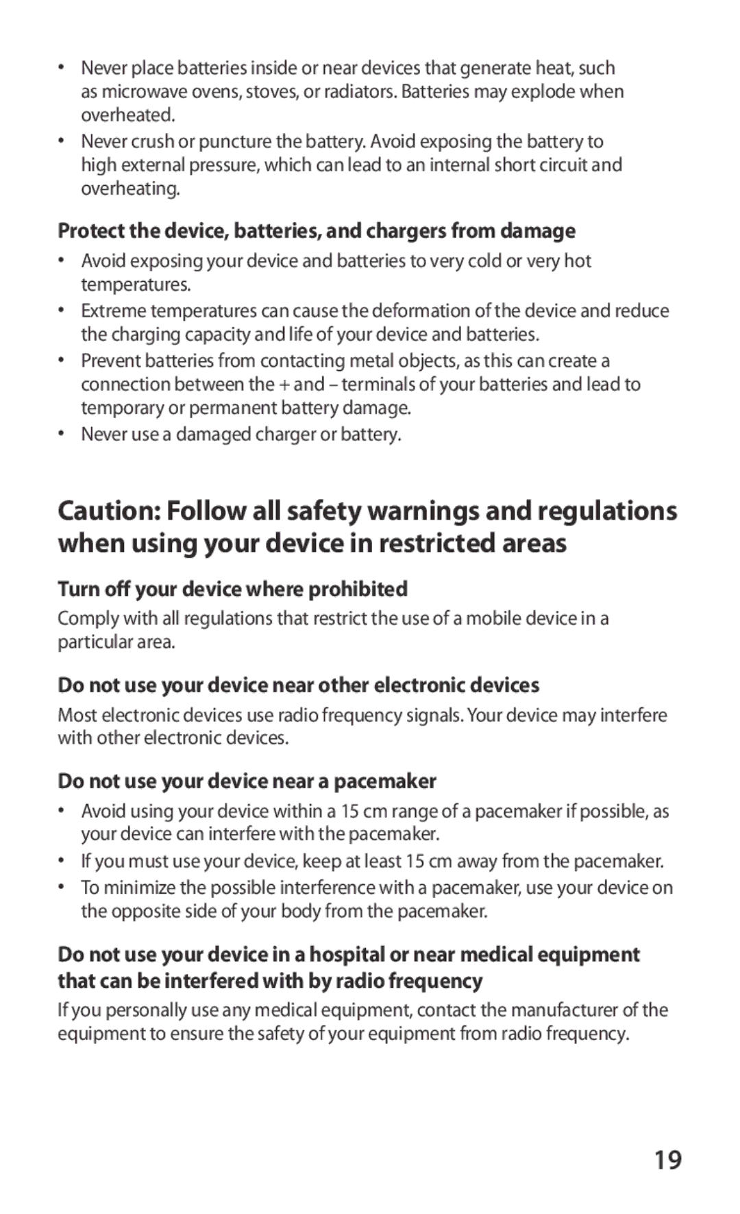 Samsung GT-I8150FKAXEV Protect the device, batteries, and chargers from damage, Turn off your device where prohibited 