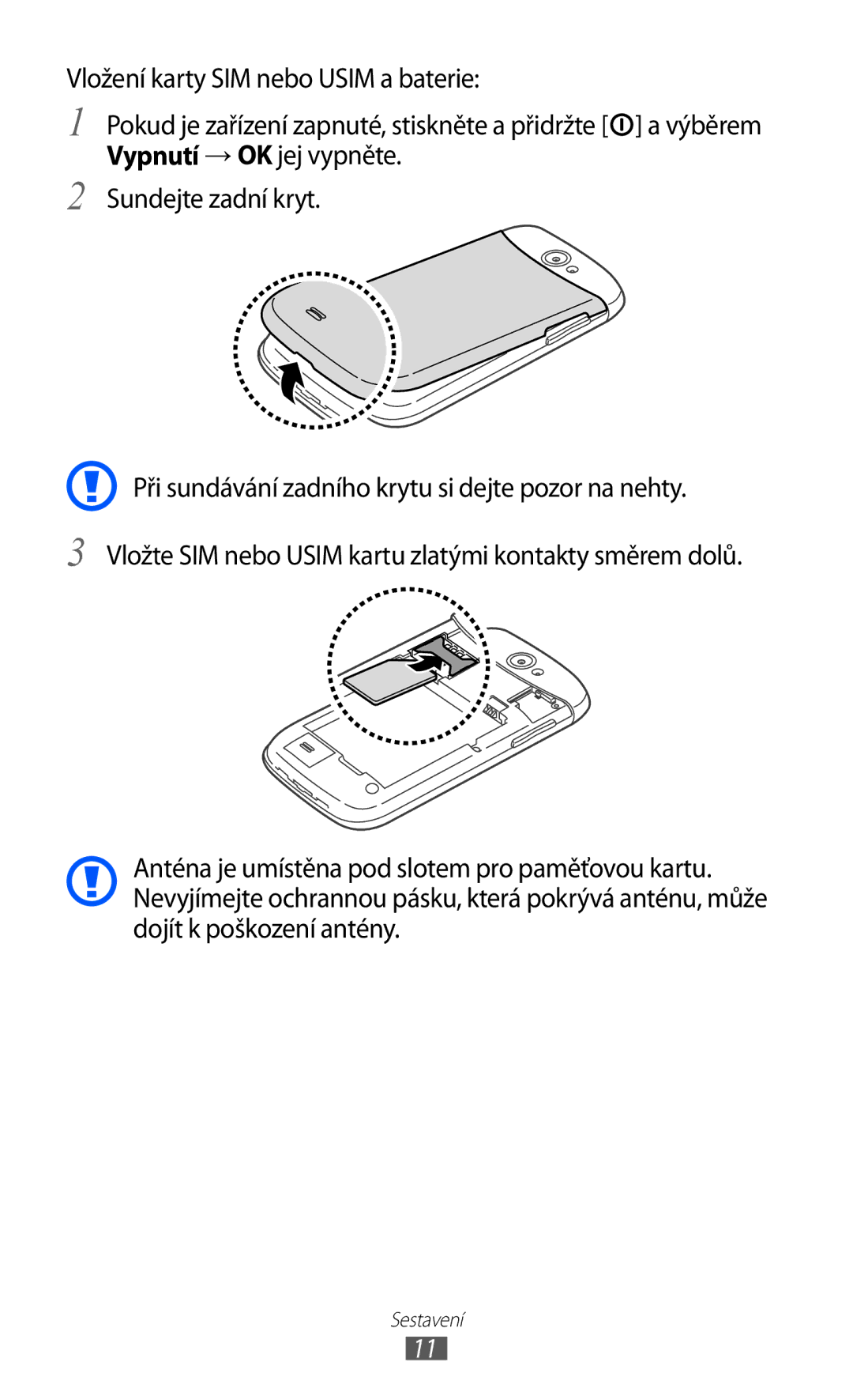 Samsung GT-I8150FKAVDC, GT-I8150FKAXEZ, GT-I8150EWAXSK, GT-I8150FKAO2C, GT-I8150FKAXSK manual Sestavení 