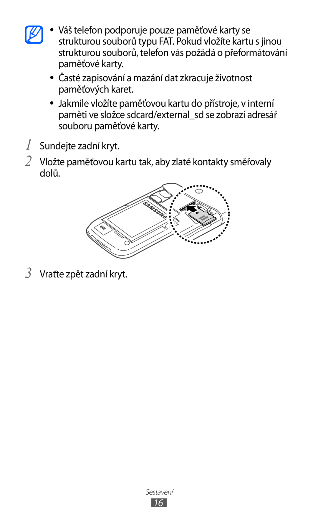 Samsung GT-I8150FKAVDC, GT-I8150FKAXEZ, GT-I8150EWAXSK, GT-I8150FKAO2C, GT-I8150FKAXSK manual Sestavení 