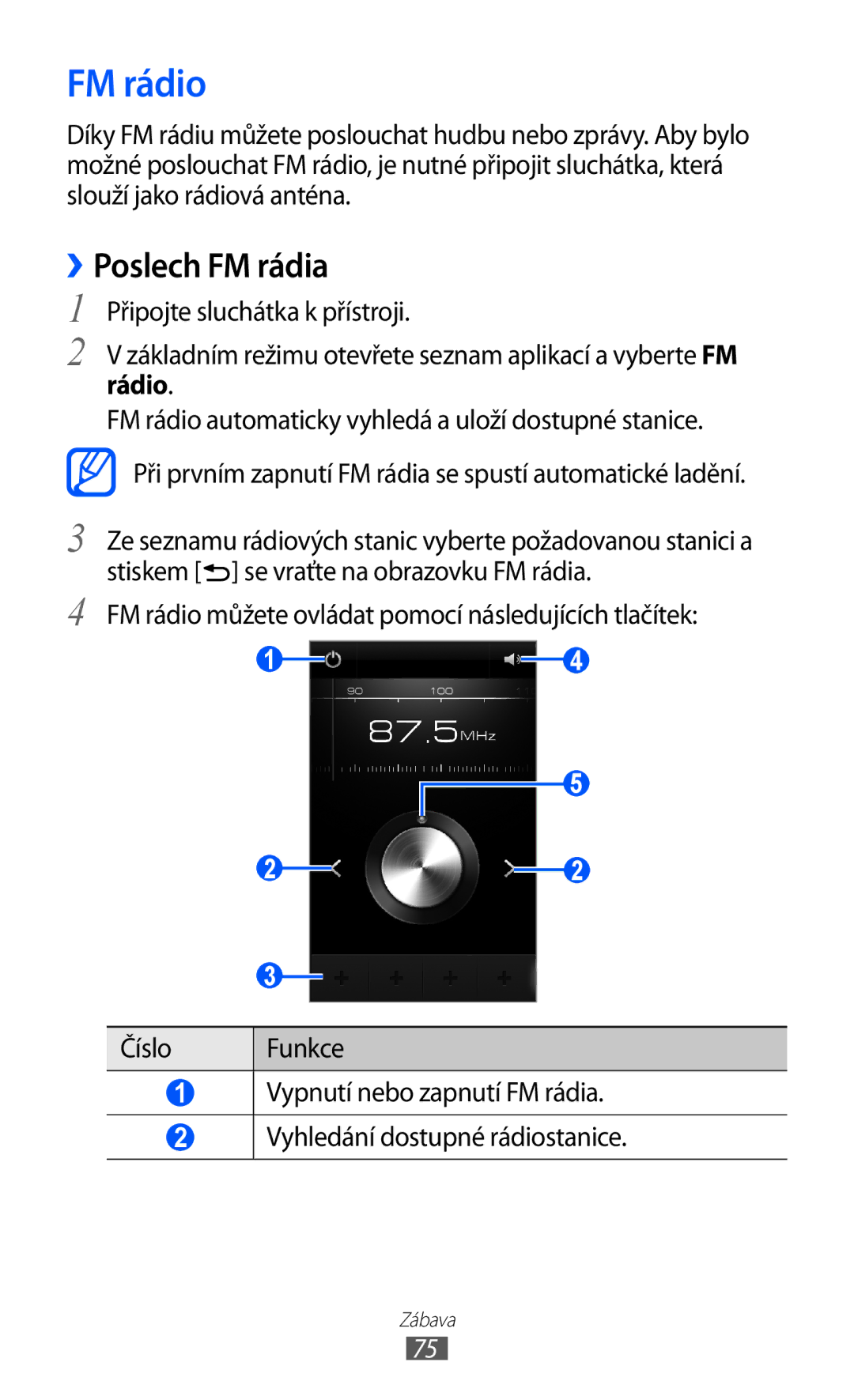 Samsung GT-I8150FKAXEZ, GT-I8150FKAVDC, GT-I8150EWAXSK, GT-I8150FKAO2C, GT-I8150FKAXSK manual FM rádio, ››Poslech FM rádia 