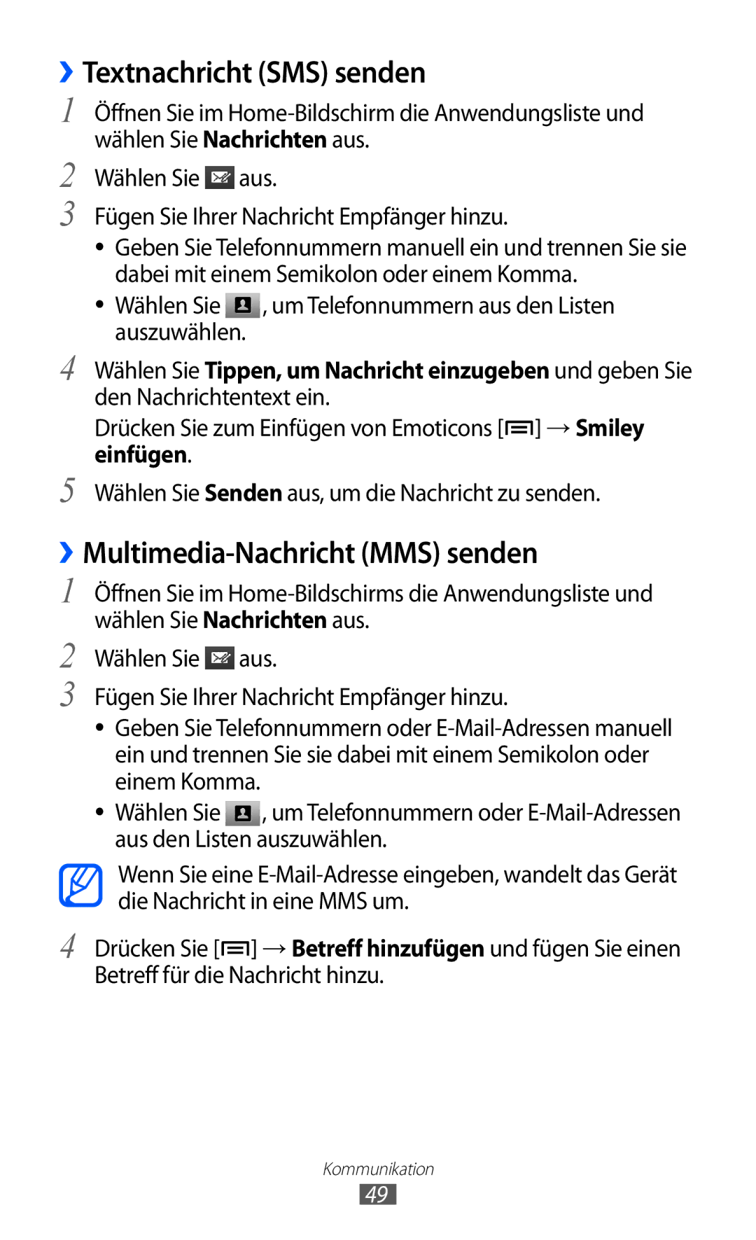 Samsung GT-I8150FKADBT, GT-I8150MAADTM, GT-I8150FKAVIT manual ››Textnachricht SMS senden, ››Multimedia-Nachricht MMS senden 