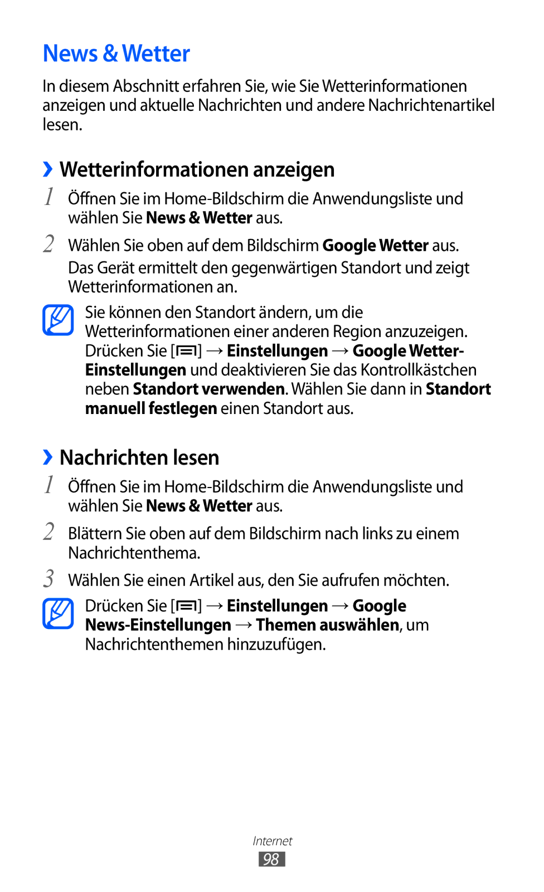 Samsung GT-I8150MAADTM News & Wetter, ››Wetterinformationen anzeigen, ››Nachrichten lesen, Nachrichtenthemen hinzuzufügen 