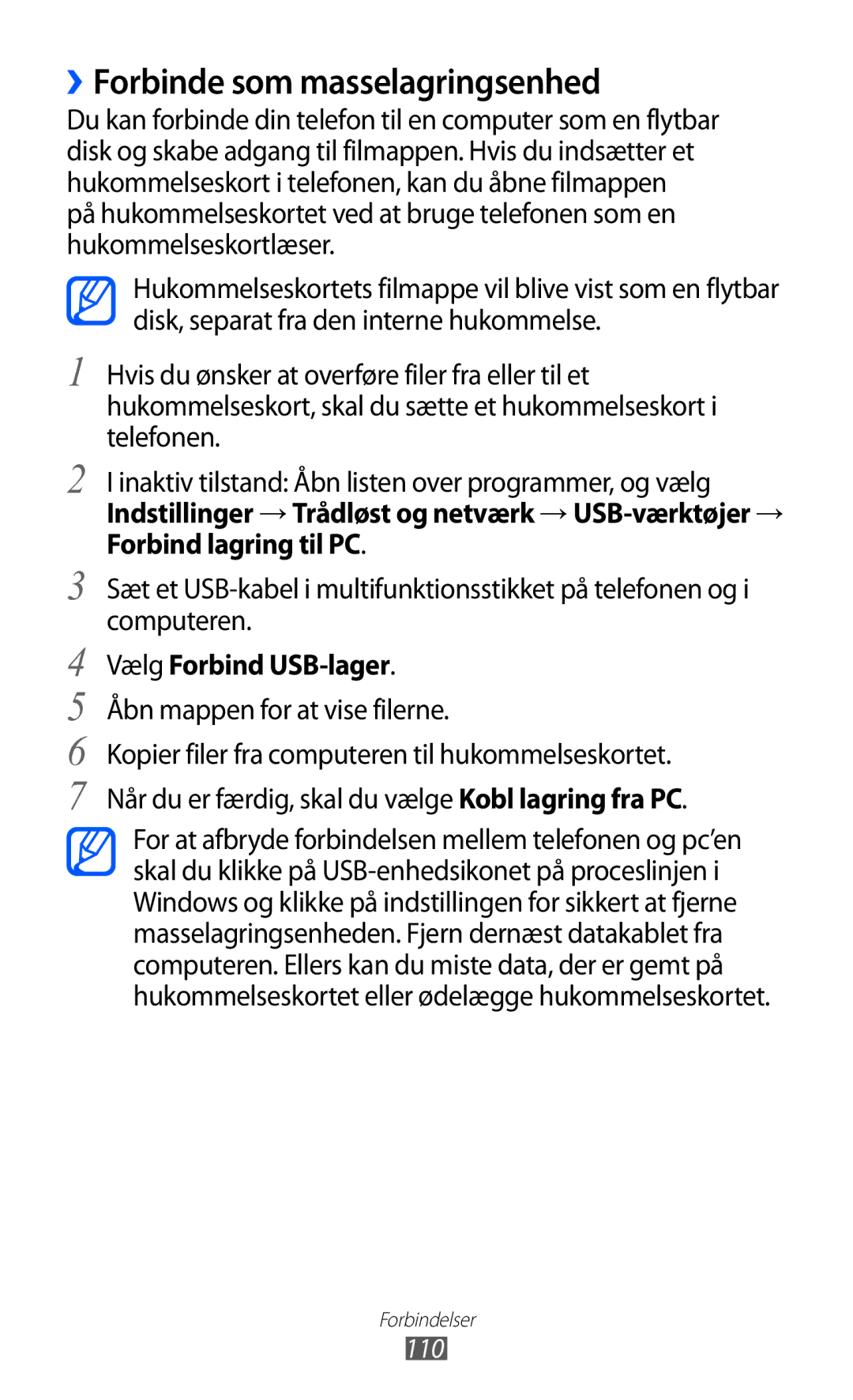 Samsung GT-I8150EWANEE manual ››Forbinde som masselagringsenhed, Vælg Forbind USB-lager, Åbn mappen for at vise filerne 