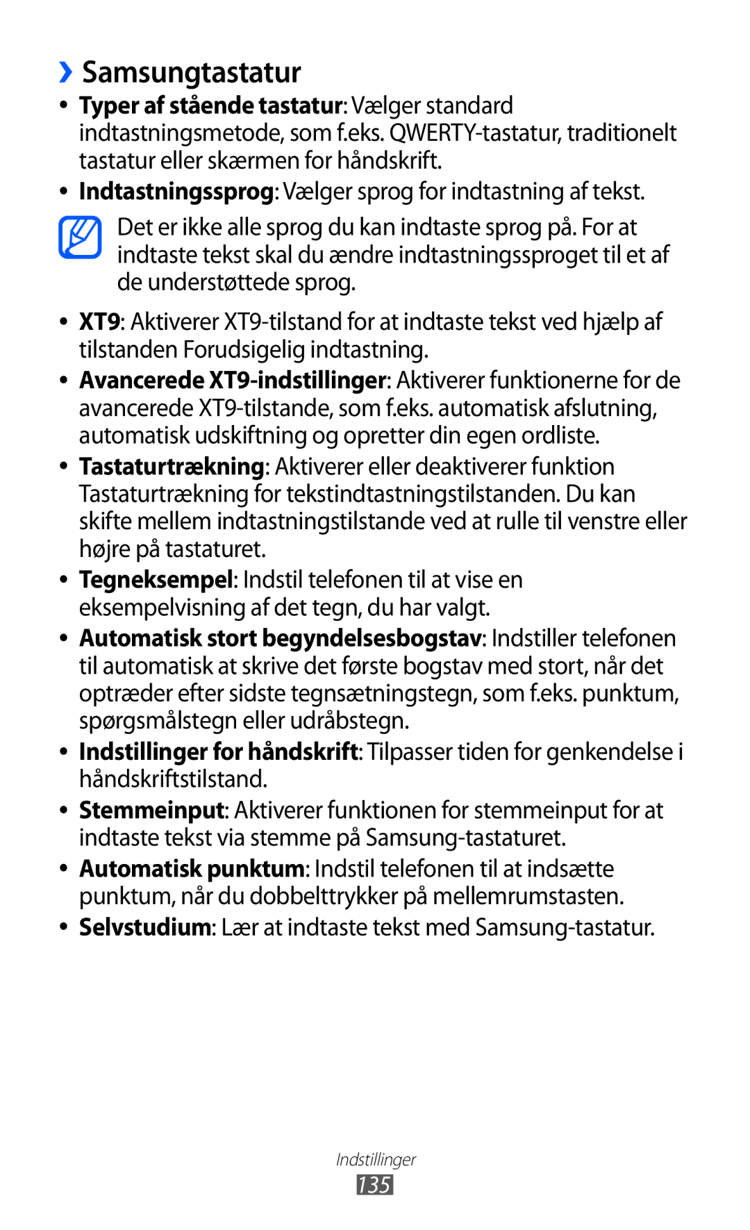 Samsung GT-I8150MAANEE, GT-I8150FKANEE manual ››Samsungtastatur, Indtastningssprog Vælger sprog for indtastning af tekst 