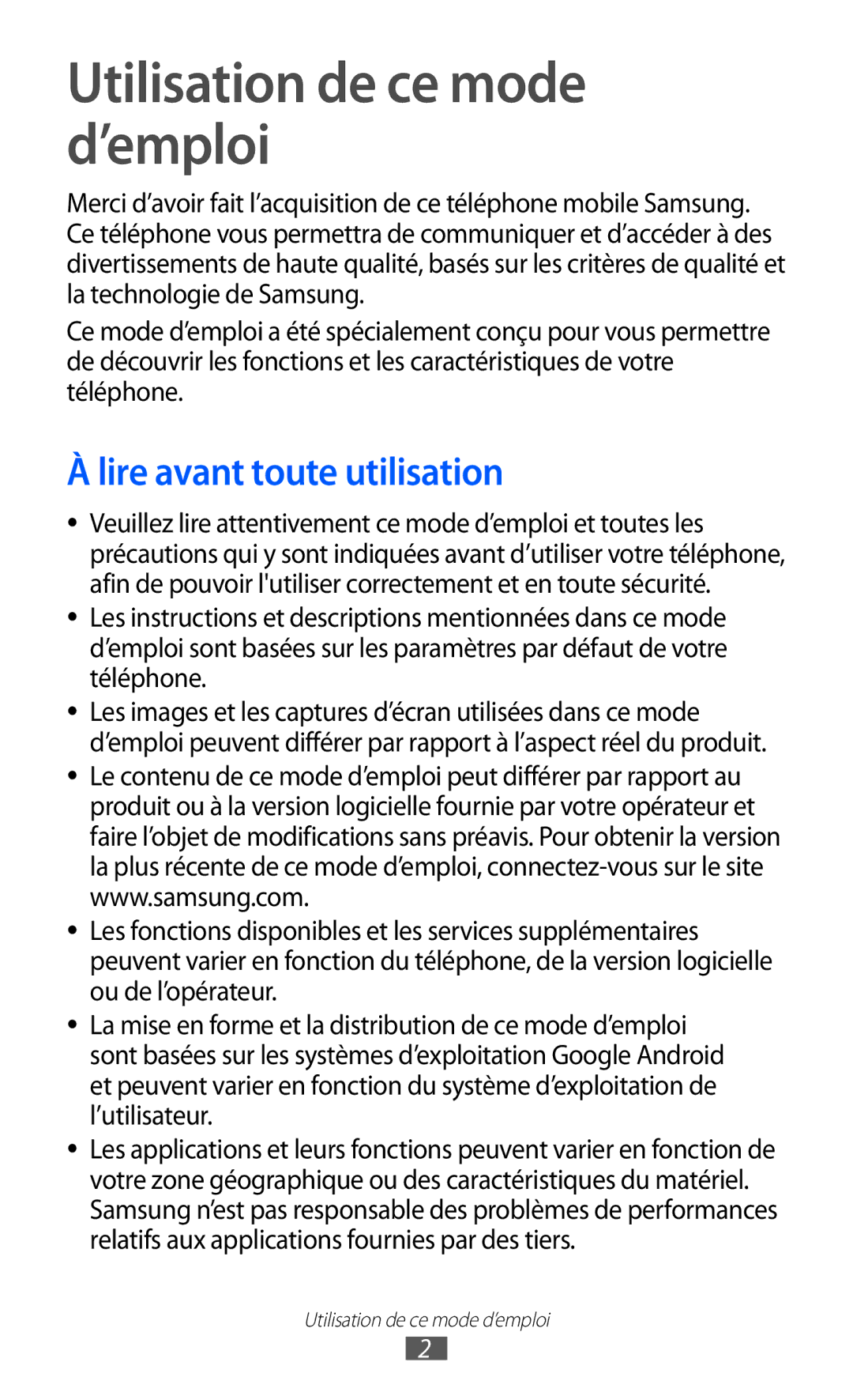 Samsung GT-I8150MAAXEF, GT-I8150MAASFR, GT-I8150MAABOG manual Utilisation de ce mode d’emploi, Lire avant toute utilisation 