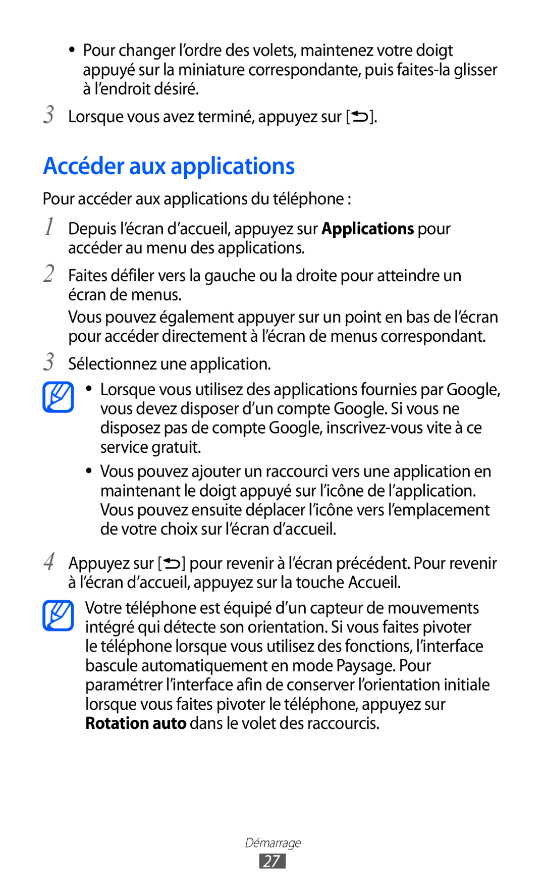 Samsung GT-I8150FKAXEF, GT-I8150MAASFR, GT-I8150MAABOG Accéder aux applications, Pour accéder aux applications du téléphone 