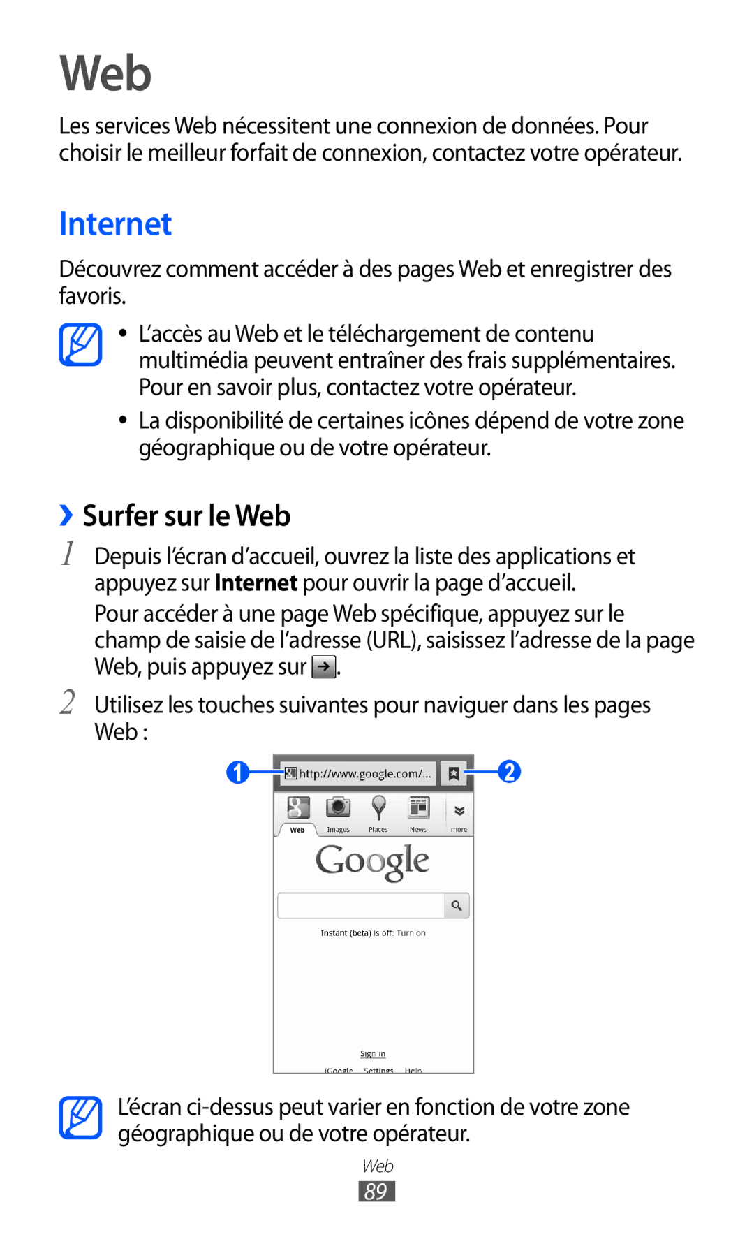 Samsung GT-I8150MAABOG, GT-I8150MAASFR, GT-I8150MAAXEF, GT-I8150FKAXEF manual Internet, ››Surfer sur le Web 