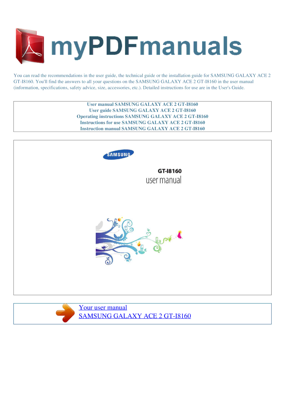 Samsung user manual Samsung Galaxy ACE 2 GT-I8160 