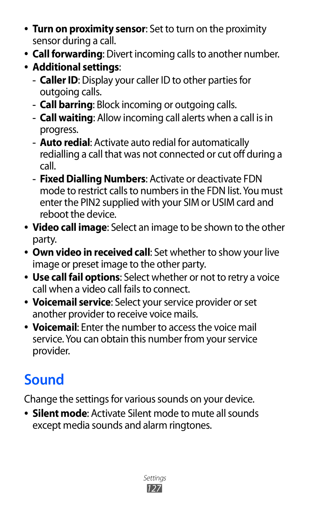 Samsung GT-I8160OKAJED, GT-I8160OKAABS, GT-I8160ZWAKSA Sound, Change the settings for various sounds on your device, 127 