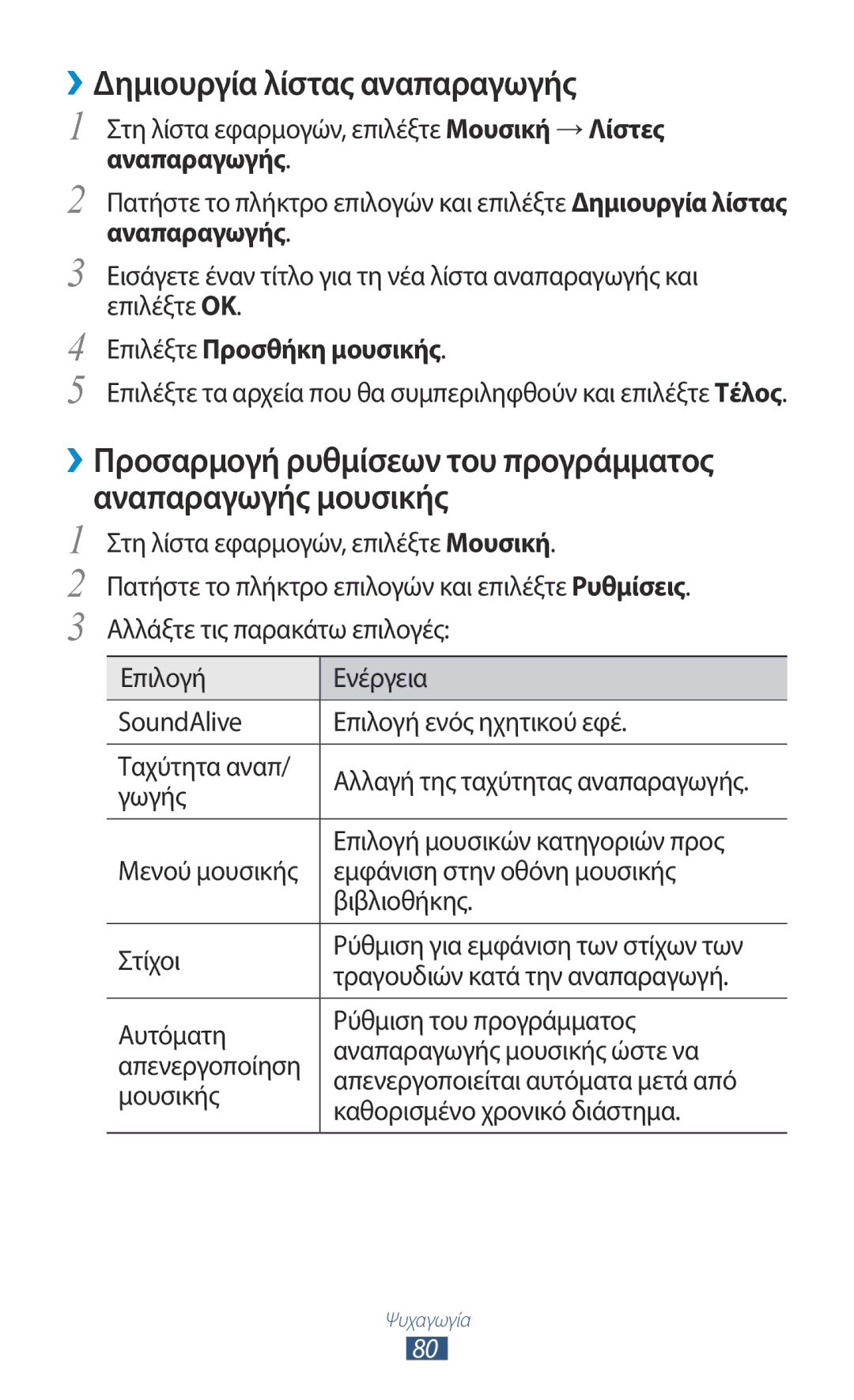 Samsung GT-I8160ZWAEUR, GT-I8160OKAEUR, GT-I8160OKACOS manual ››Δημιουργία λίστας αναπαραγωγής, Επιλέξτε Προσθήκη μουσικής 