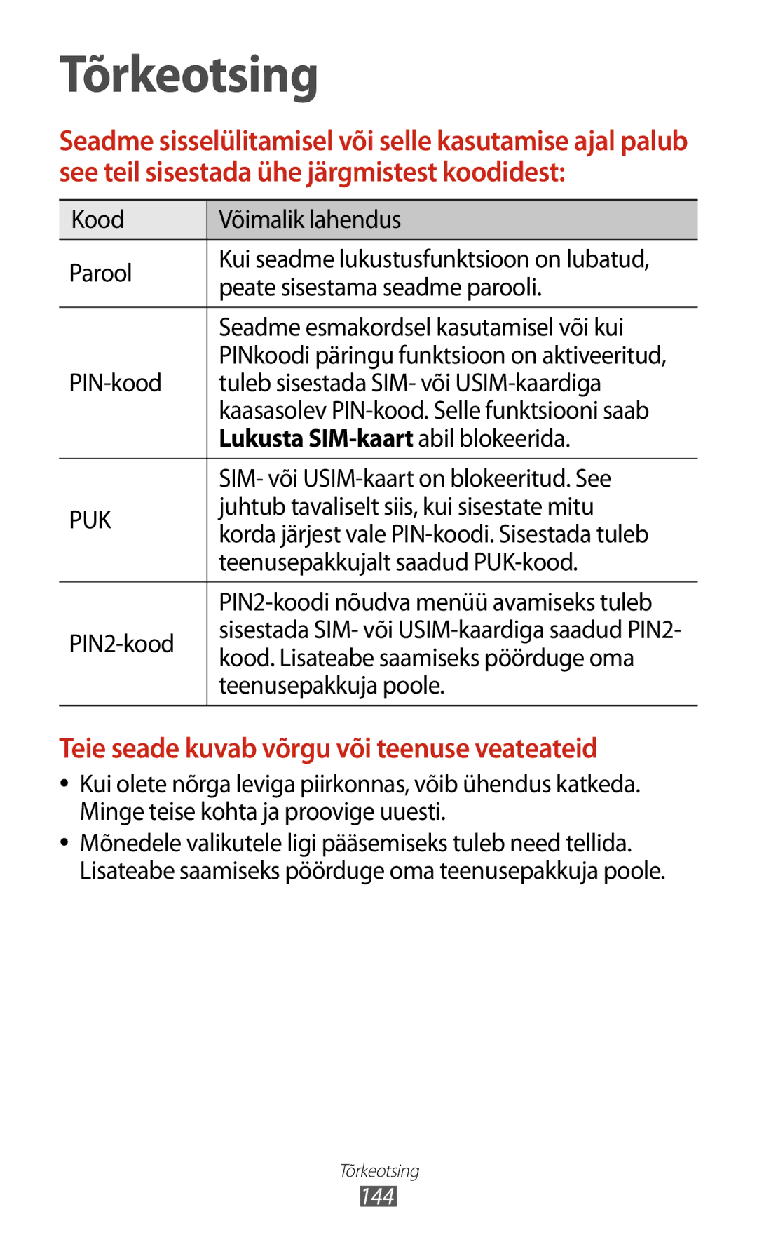 Samsung GT-I8160OKASEB, GT-I8160ZWASEB, GT-I8160ZWZSEB manual Lukusta SIM-kaart abil blokeerida 