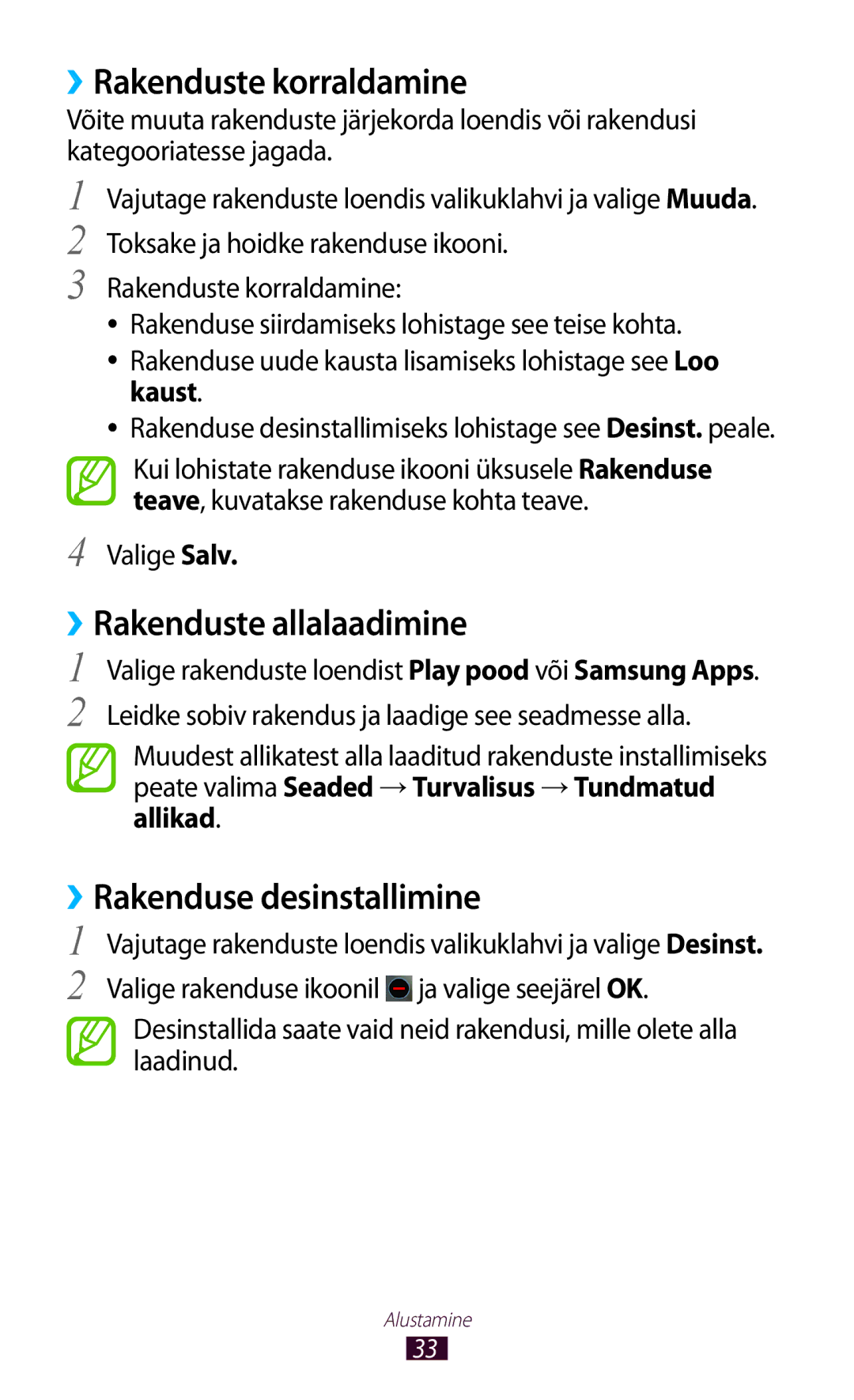 Samsung GT-I8160OKASEB ››Rakenduste korraldamine, ››Rakenduste allalaadimine, ››Rakenduse desinstallimine, Valige Salv 