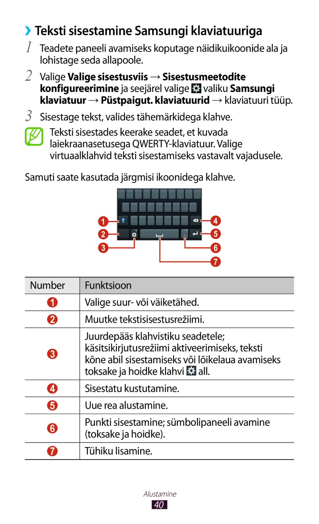 Samsung GT-I8160ZWASEB, GT-I8160OKASEB, GT-I8160ZWZSEB manual ››Teksti sisestamine Samsungi klaviatuuriga 